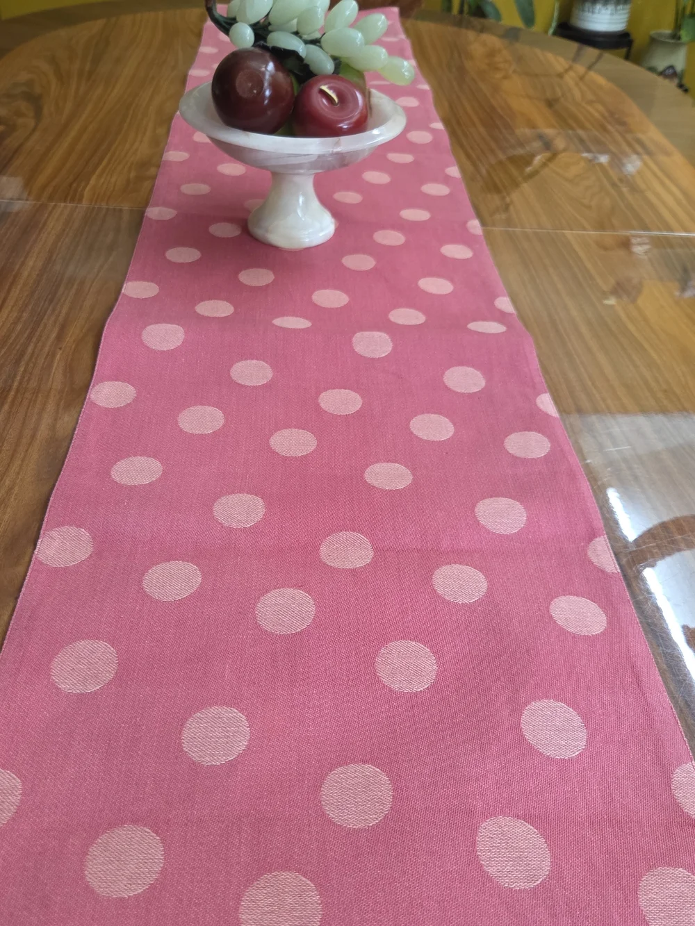 Pink/Peach Polka Dot Table Runner - Elegant Home Dining Accent 71x13